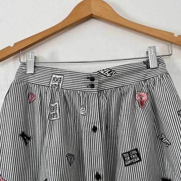 Zara Basics Twee Black White Pinstripe Quirky Pattern Buttons Full Skirt - Picture 3 of 16